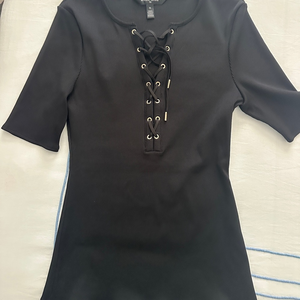White House Black Market Ribbed Lace-Up Top